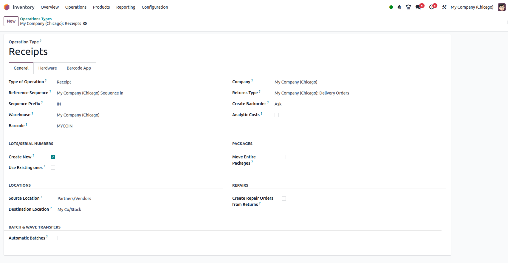 Inventory Operations Receipts
